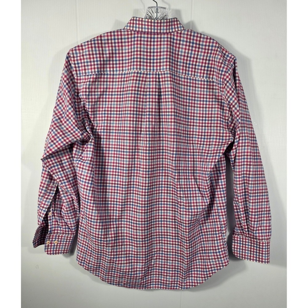 Peter Millar Mens Large Plaid Button Down Shirt Purple Blue White Cotton L Long - Picture 5 of 10